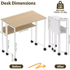 Petit bureau pliable avec étagère de rangement, table d'ordinateur pliable de 80 cm avec roulettes, bureau portable pour petit espace, table de canapé