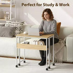 Petit bureau pliable avec étagère de rangement, table d'ordinateur pliable de 80 cm avec roulettes, bureau portable pour petit espace, table de canapé
