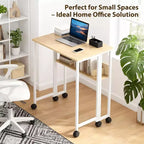 Petit bureau pliable avec étagère de rangement, table d'ordinateur pliable de 80 cm avec roulettes, bureau portable pour petit espace, table de canapé
