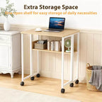 Petit bureau pliable avec étagère de rangement, table d'ordinateur pliable de 80 cm avec roulettes, bureau portable pour petit espace, table de canapé