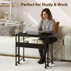 Petit bureau pliable avec étagère de rangement, table d'ordinateur pliable de 80 cm avec roulettes, bureau portable pour petit espace, table de canapé