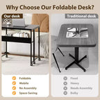Petit bureau pliable avec étagère de rangement, table d'ordinateur pliable de 80 cm avec roulettes, bureau portable pour petit espace, table de canapé
