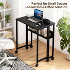 Petit bureau pliable avec étagère de rangement, table d'ordinateur pliable de 80 cm avec roulettes, bureau portable pour petit espace, table de canapé