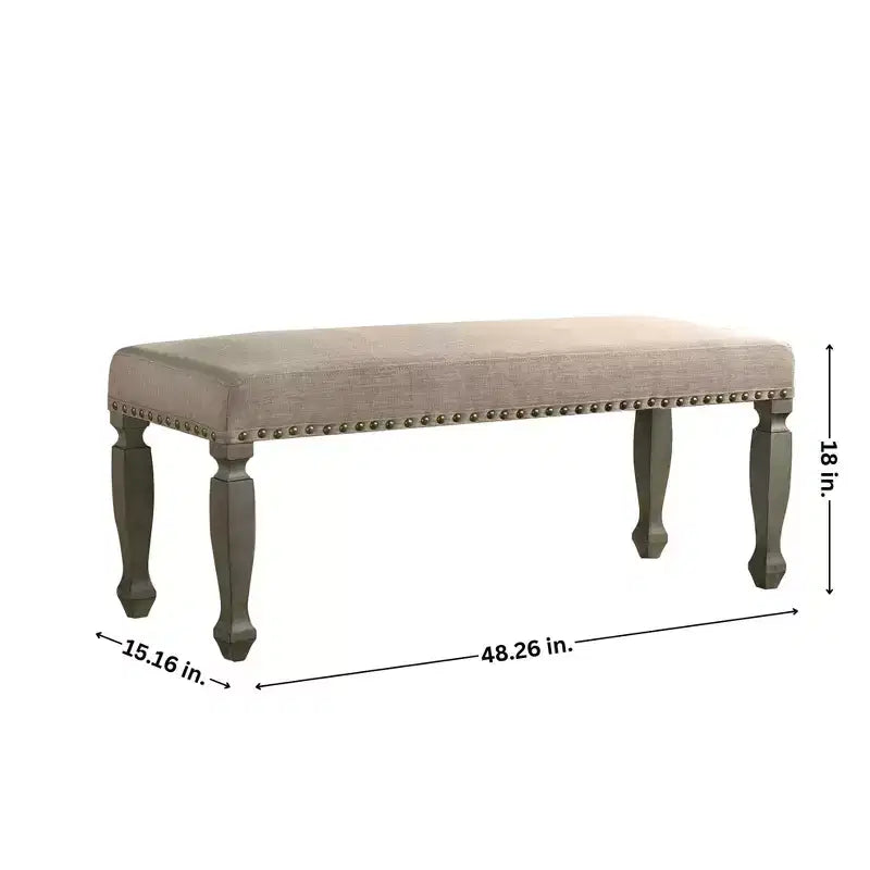 Banc moderne capitonné en bois GDFStudio Preston 48 avec garniture cloutée