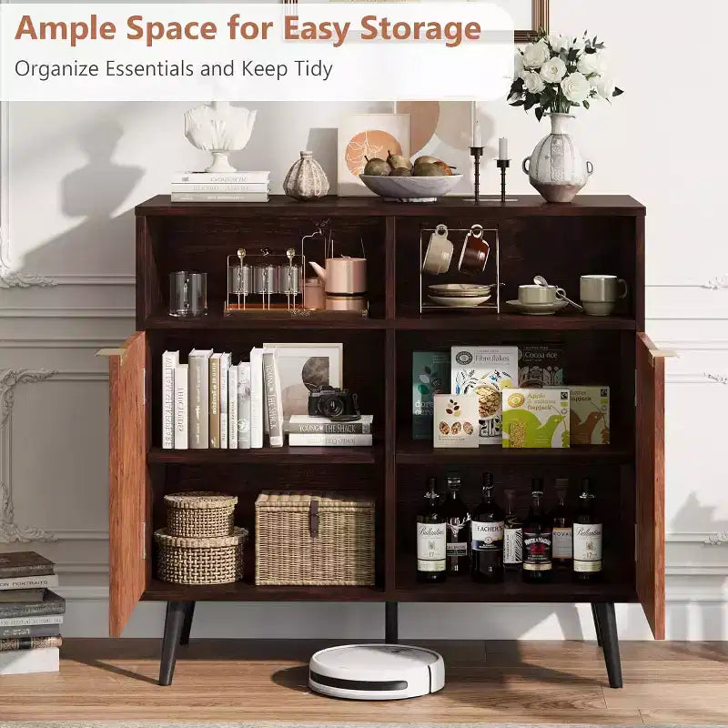 Meuble de rangement pour cuisine avec portes de grange, buffet rustique en bois de 80 cm avec compartiments ouverts pour entrée, salon