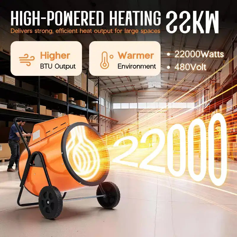 Chauffage de garage électrique industriel AMERLIFE avec thermostat, chauffage à air pulsé portable avec roues, commandes réglables, protection contre la surchauffe