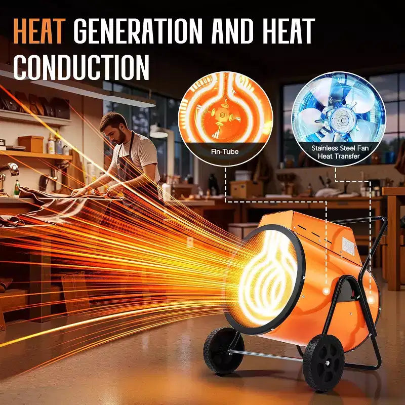 Chauffage de garage électrique industriel AMERLIFE avec thermostat, chauffage à air pulsé portable avec roues, commandes réglables, protection contre la surchauffe
