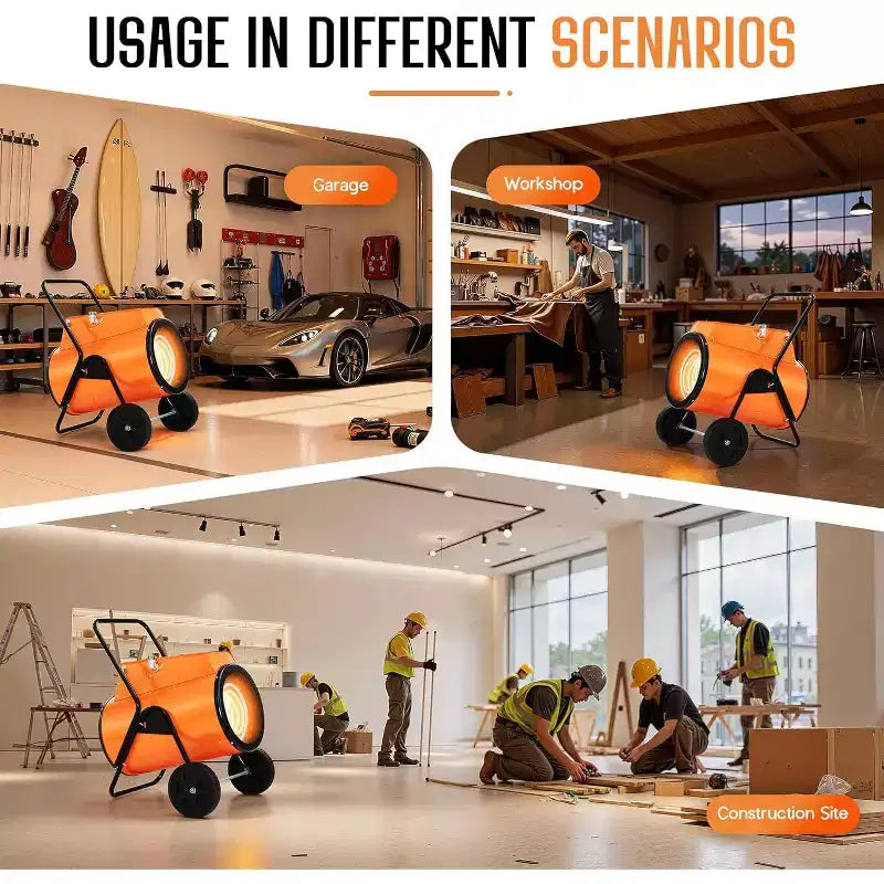Chauffage de garage électrique industriel AMERLIFE avec thermostat, chauffage à air pulsé portable avec roues, commandes réglables, protection contre la surchauffe