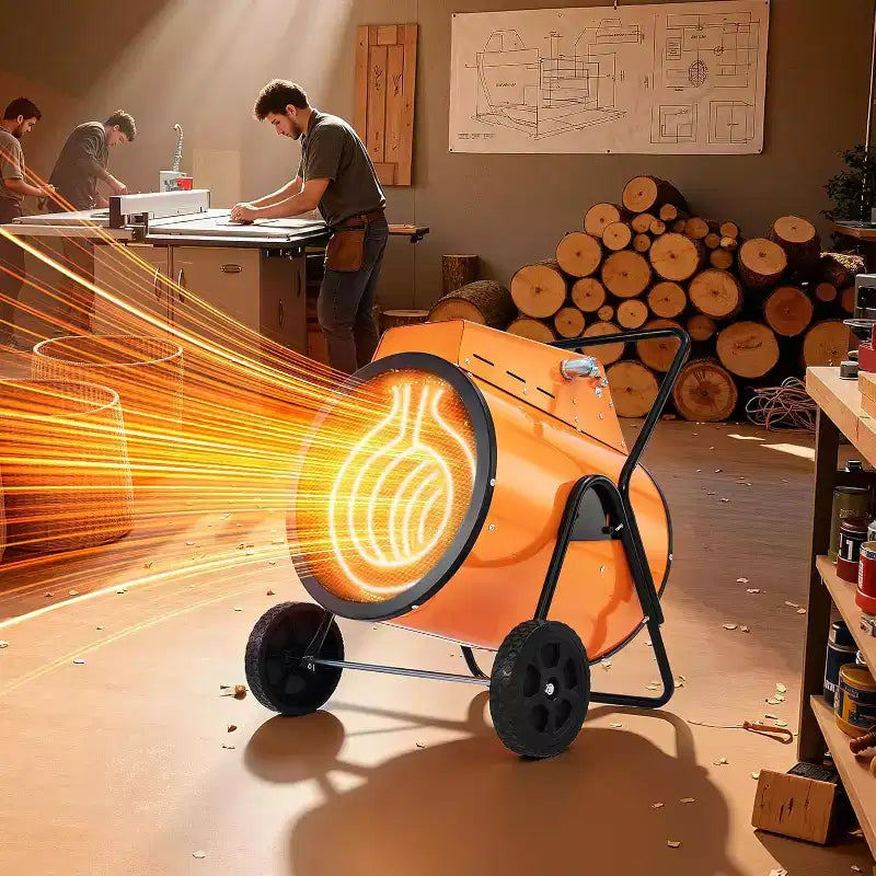 Chauffage de garage électrique industriel AMERLIFE avec thermostat, chauffage à air pulsé portable avec roues, commandes réglables, protection contre la surchauffe