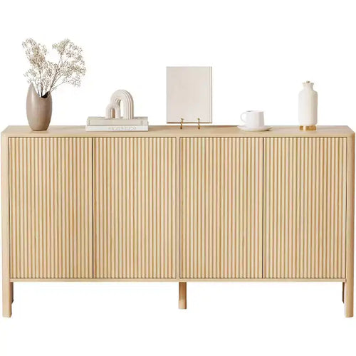 58 Inch Sideboard Buffet Cabinet, Modern Fluted Coffee Bar Cupboard Storage Cabinet with 4 Doors and Adjustable Shelves for Kitchen Entryway