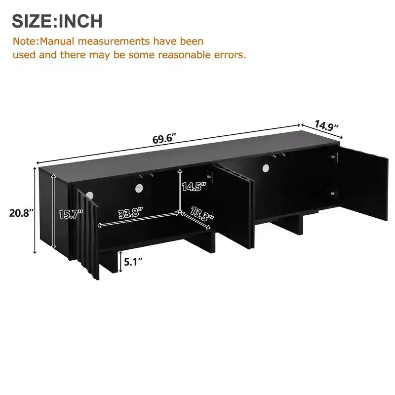 Meuble TV 70 pouces pour téléviseurs jusqu'à 75 pouces, meuble TV style rétro en bois avec portes ondulées, console multimédia avec rangement spacieux à double placard