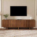 70in TV Stand for TVs up to 75, Retro Style Wood Grain TV Stand with Wavy Door Design, Media Console with Spacious Dual-Cabinet Storage