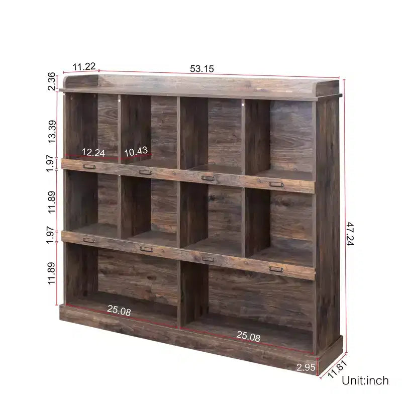 Bibliothèque haute 10 cubes, Étagère de rangement autoportante style vintage industriel pour salon, chambre, bureau