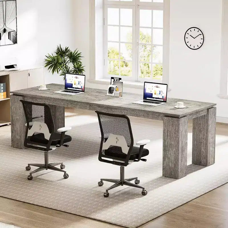 Bureau double Lantine de 86 pouces, poste de travail informatique moderne pour deux personnes et table extra-longue pour le bureau à domicile