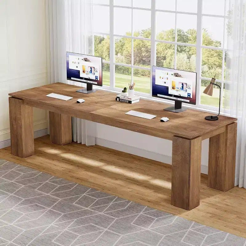 Bureau double Lantine de 86 pouces, poste de travail informatique moderne pour deux personnes et table extra-longue pour le bureau à domicile