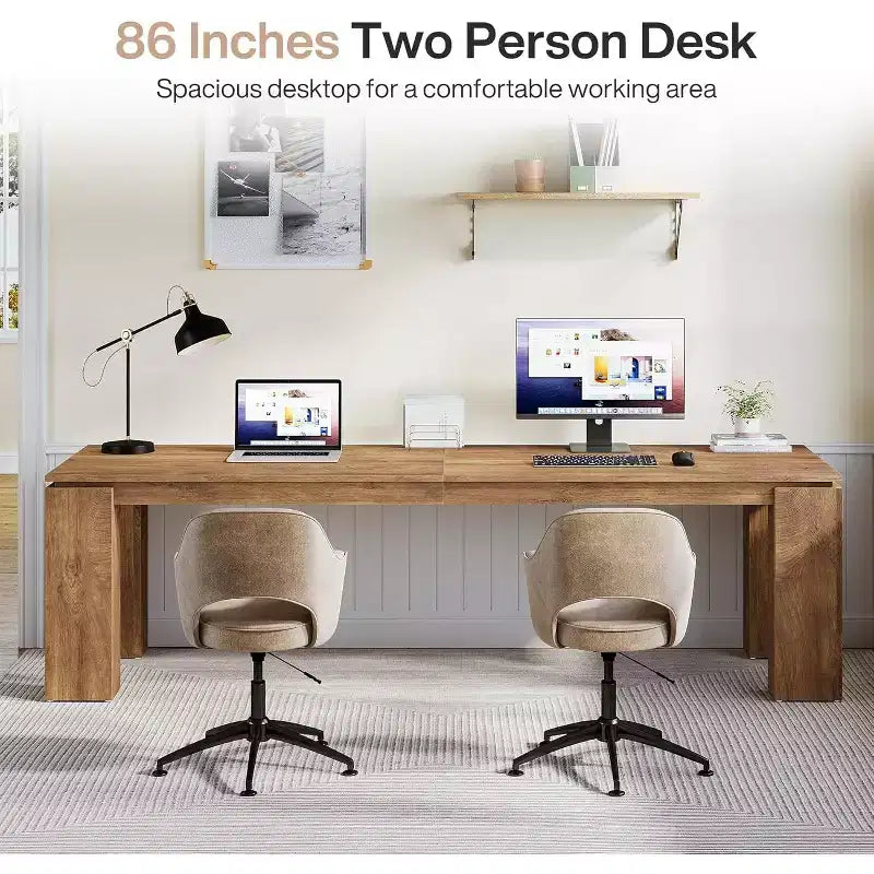Bureau double Lantine de 86 pouces, poste de travail informatique moderne pour deux personnes et table extra-longue pour le bureau à domicile