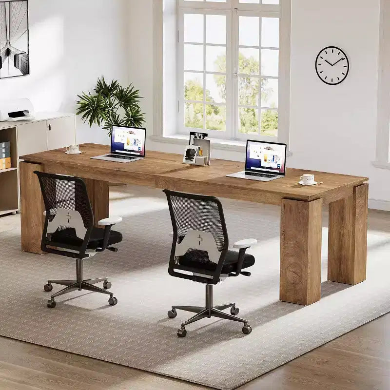 Bureau double Lantine de 86 pouces, poste de travail informatique moderne pour deux personnes et table extra-longue pour le bureau à domicile