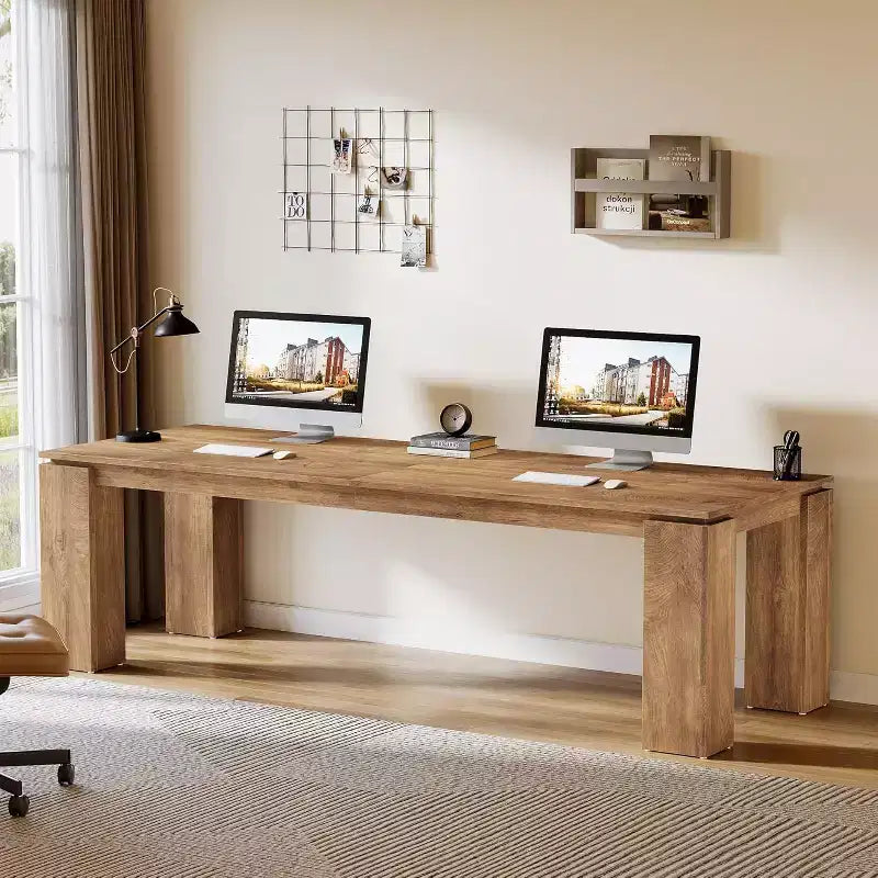 Bureau double Lantine de 86 pouces, poste de travail informatique moderne pour deux personnes et table extra-longue pour le bureau à domicile