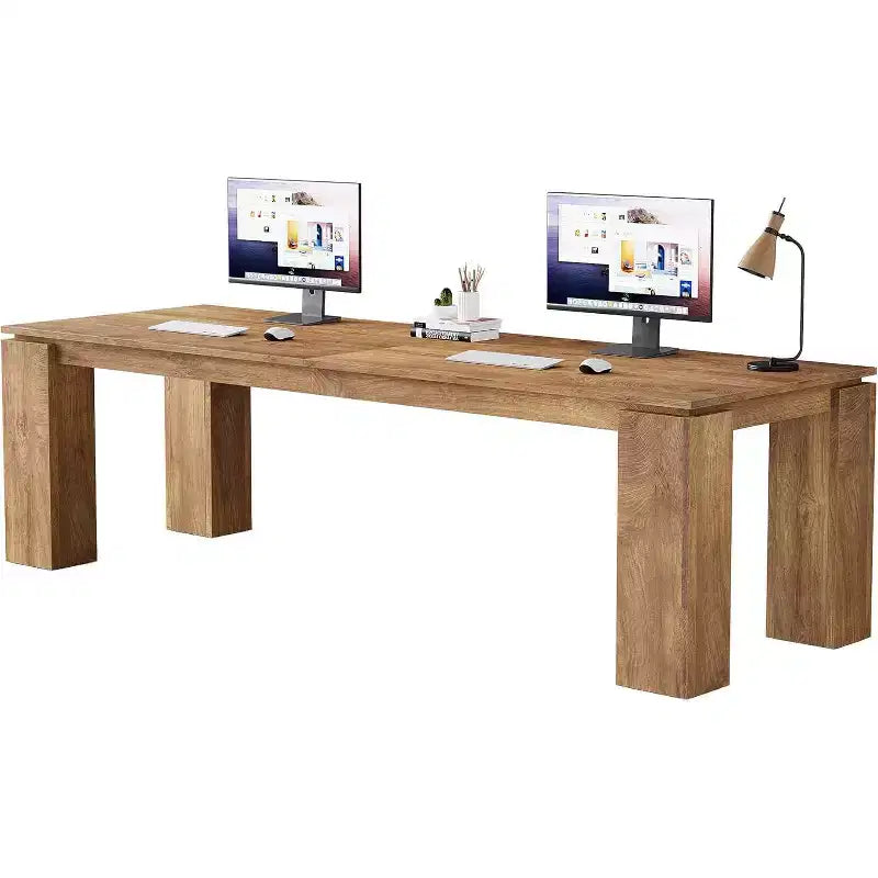 Bureau double Lantine de 86 pouces, poste de travail informatique moderne pour deux personnes et table extra-longue pour le bureau à domicile