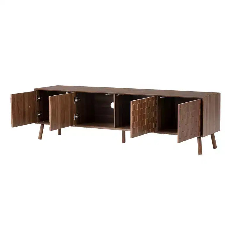 JVNOXK Meuble TV moderne de 178 cm pour téléviseurs jusqu'à 80 pouces, pour salon, meuble de divertissement avec pieds en bois massif et charnières à fermeture douce