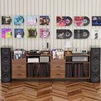 JVNOXK Meuble de rangement pour disques de style médiéval moderne avec tiroirs Combinaison de rangement fonctionnel, peut contenir plus de 500 albums Meuble audio robuste en bois et métal