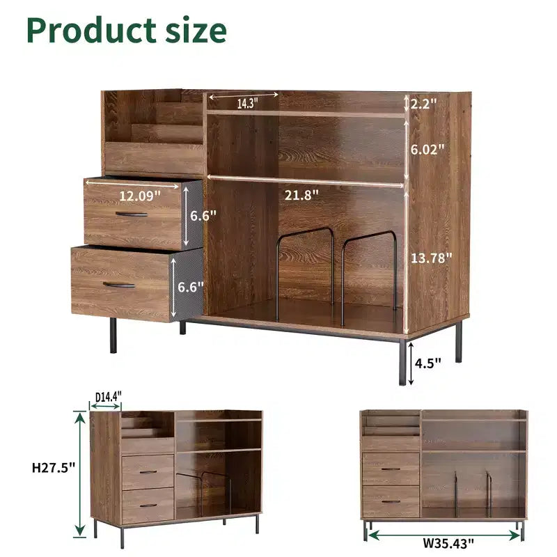 JVNOXK Meuble de rangement pour disques de style médiéval moderne avec tiroirs Combinaison de rangement fonctionnel, peut contenir plus de 500 albums Meuble audio robuste en bois et métal