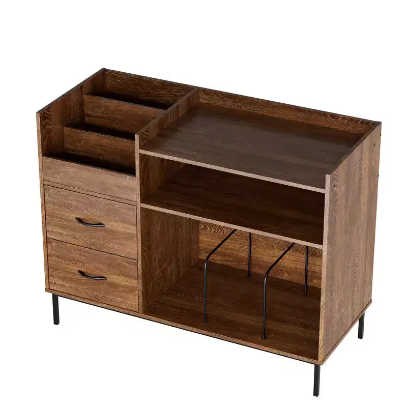 JVNOXK Meuble de rangement pour disques de style médiéval moderne avec tiroirs Combinaison de rangement fonctionnel, peut contenir plus de 500 albums Meuble audio robuste en bois et métal