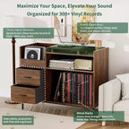 JVNOXK Meuble de rangement pour disques de style médiéval moderne avec tiroirs Combinaison de rangement fonctionnel, peut contenir plus de 500 albums Meuble audio robuste en bois et métal