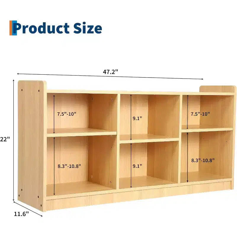 Meuble de rangement 6 compartiments pour jouets et livres avec séparateurs réglables, bibliothèque pour enfants en finition naturelle pour salles de jeux et salles de classe