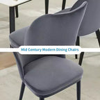 Lot de 2 chaises de salle à manger rembourrées, chaises de cuisine en velours avec dossier incurvé et pieds en bois pour salon et chambre, gris
