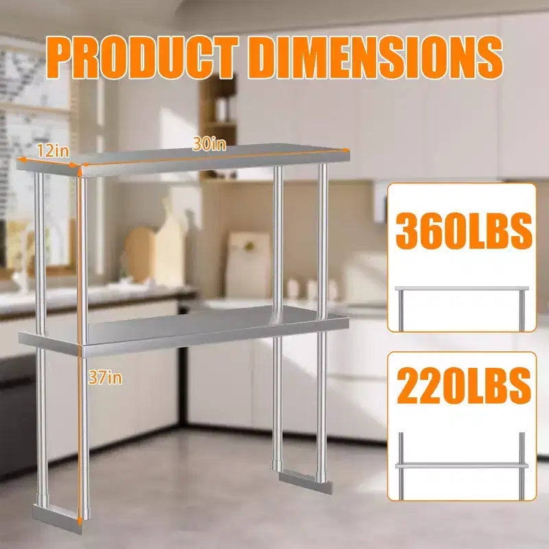 Support de table de travail commercial double couche en acier inoxydable, conception réglable à double couche, convient aux restaurants, cuisines, garages et ateliers
