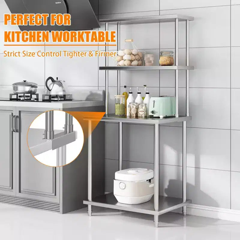Support de table de travail commercial double couche en acier inoxydable, conception réglable à double couche, convient aux restaurants, cuisines, garages et ateliers