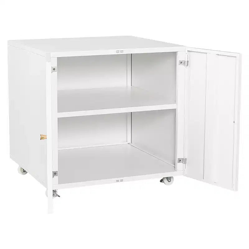VIYET 23.6x23.6x23.6 Support d'imprimante mobile en métal, meuble de rangement avec étagère réglable et roulettes verrouillables (Blanc)