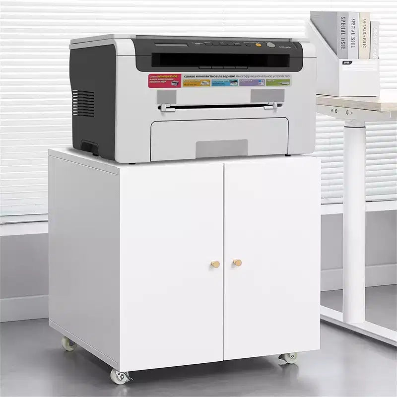 VIYET 23.6x23.6x23.6 Support d'imprimante mobile en métal, meuble de rangement avec étagère réglable et roulettes verrouillables (Blanc)