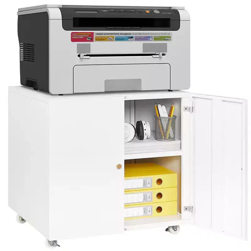 VIYET 23.6x23.6x23.6 Support d'imprimante mobile en métal, meuble de rangement avec étagère réglable et roulettes verrouillables (Blanc)