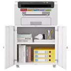 VIYET 23.6x23.6x23.6 Support d'imprimante mobile en métal, meuble de rangement avec étagère réglable et roulettes verrouillables (Blanc)