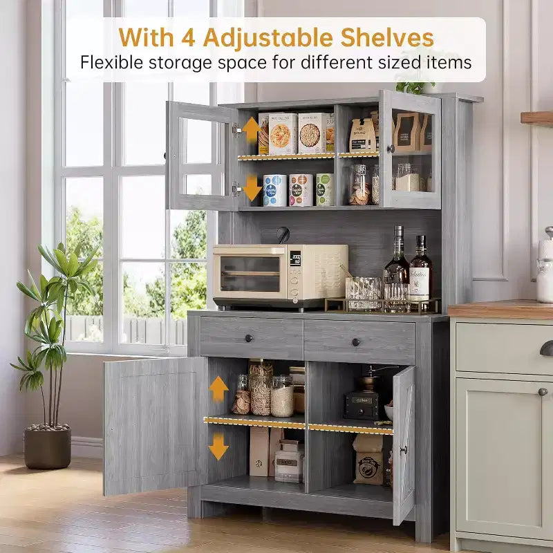 Armoire de cuisine avec support pour micro-ondes, armoire de type « hutch » autoportante avec buffet, grandes armoires de rangement pour cuisine, salle à manger