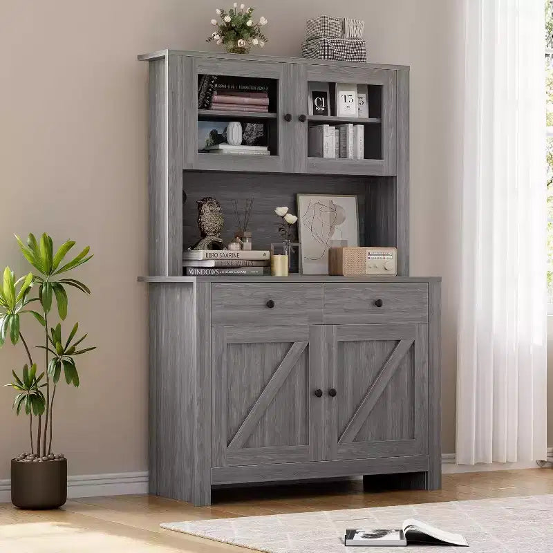 Armoire de cuisine avec support pour micro-ondes, armoire de type « hutch » autoportante avec buffet, grandes armoires de rangement pour cuisine, salle à manger