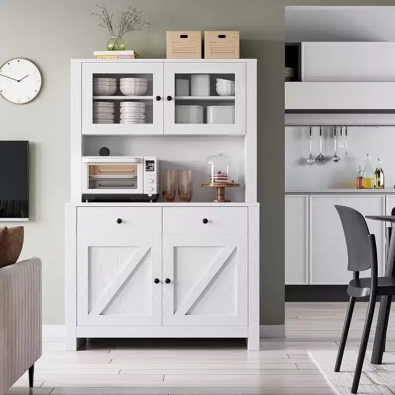 Armoire de cuisine avec support pour micro-ondes, armoire de type « hutch » autoportante avec buffet, grandes armoires de rangement pour cuisine, salle à manger