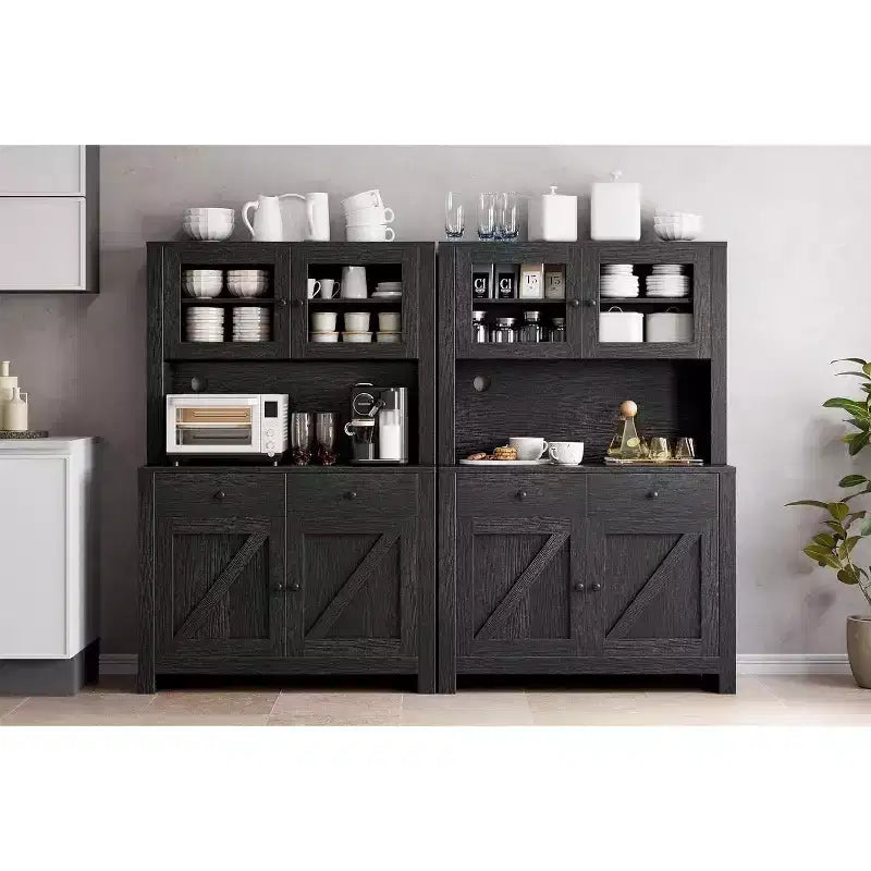 Armoire de cuisine avec support pour micro-ondes, armoire de type « hutch » autoportante avec buffet, grandes armoires de rangement pour cuisine, salle à manger