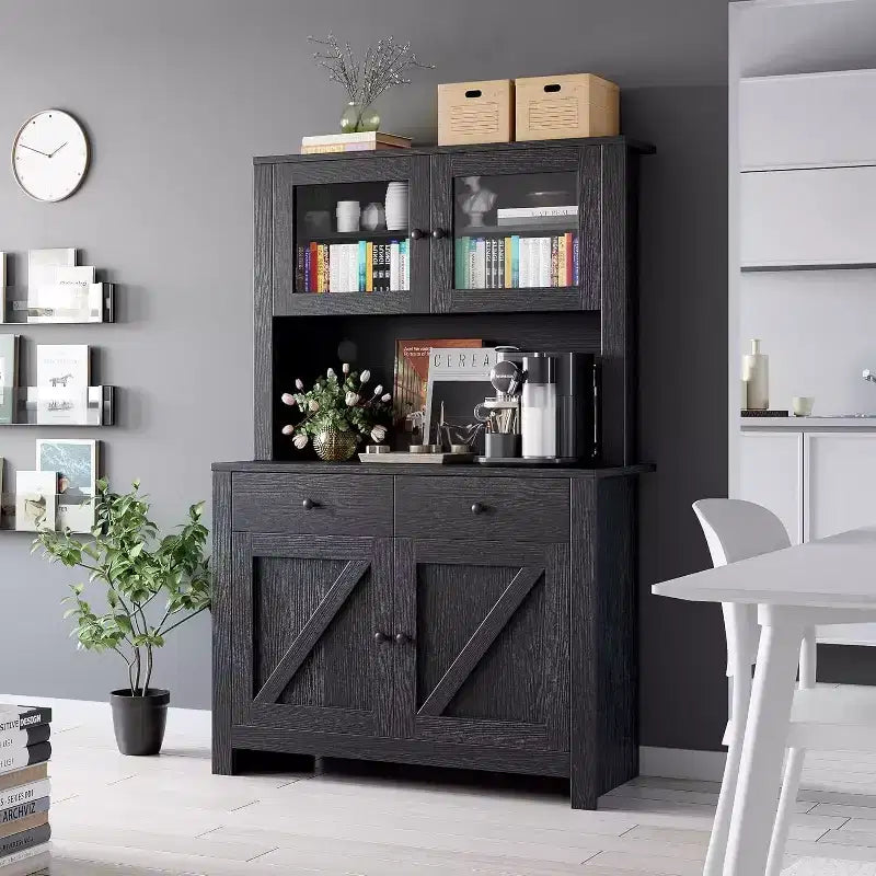 Armoire de cuisine avec support pour micro-ondes, armoire de type « hutch » autoportante avec buffet, grandes armoires de rangement pour cuisine, salle à manger