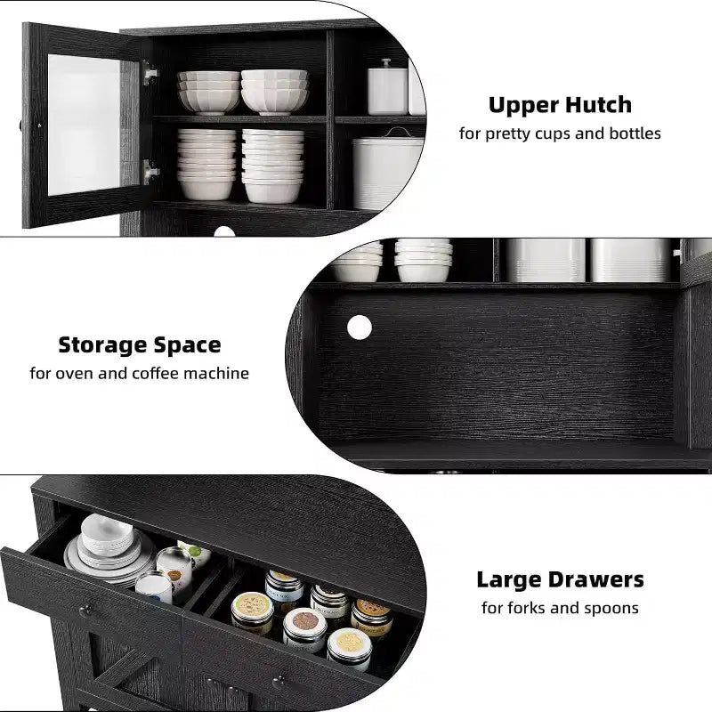 Armoire de cuisine avec support pour micro-ondes, armoire de type « hutch » autoportante avec buffet, grandes armoires de rangement pour cuisine, salle à manger