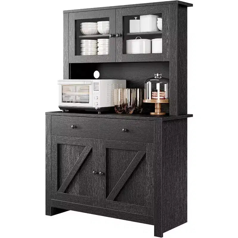 Armoire de cuisine avec support pour micro-ondes, armoire de type « hutch » autoportante avec buffet, grandes armoires de rangement pour cuisine, salle à manger