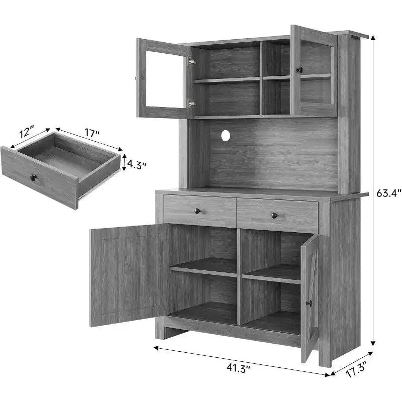 Armoire de cuisine avec support pour micro-ondes, armoire de type « hutch » autoportante avec buffet, grandes armoires de rangement pour cuisine, salle à manger