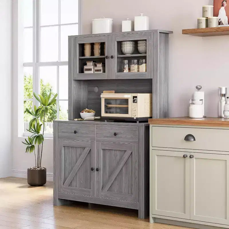 Armoire de cuisine avec support pour micro-ondes, armoire de type « hutch » autoportante avec buffet, grandes armoires de rangement pour cuisine, salle à manger