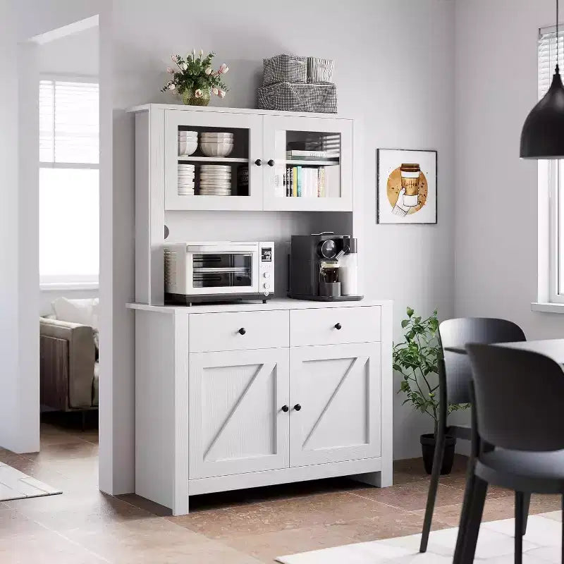 Armoire de cuisine avec support pour micro-ondes, armoire de type « hutch » autoportante avec buffet, grandes armoires de rangement pour cuisine, salle à manger