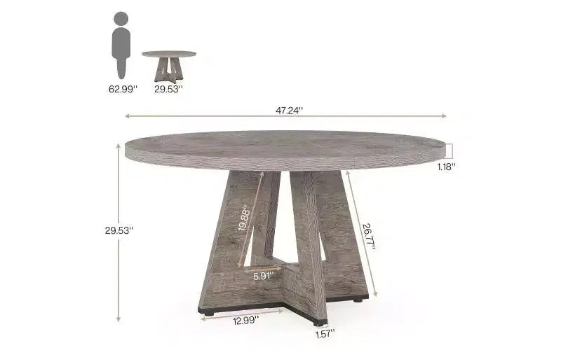 TUYOHW Table à manger en bois avec plateau épaissi, table de cuisine ronde de 120 cm pour 4 à 6 personnes, table spacieuse et multifonctionnelle pour salle à manger et salon