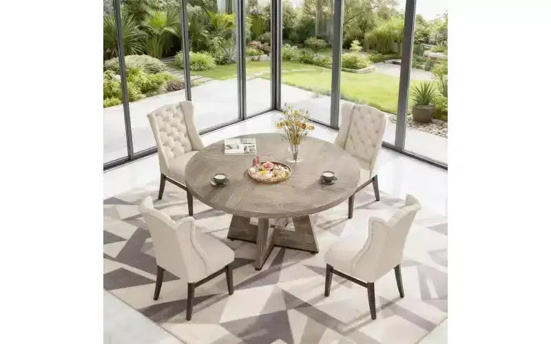 TUYOHW Table à manger en bois avec plateau épaissi, table de cuisine ronde de 120 cm pour 4 à 6 personnes, table spacieuse et multifonctionnelle pour salle à manger et salon