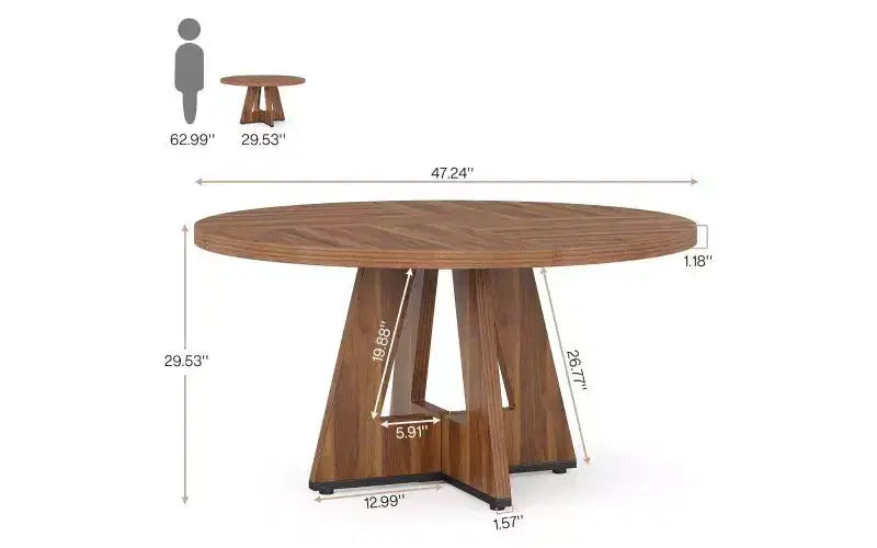 TUYOHW Table à manger en bois avec plateau épaissi, table de cuisine ronde de 120 cm pour 4 à 6 personnes, table spacieuse et multifonctionnelle pour salle à manger et salon