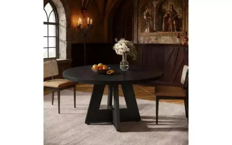 TUYOHW Table à manger en bois avec plateau épaissi, table de cuisine ronde de 120 cm pour 4 à 6 personnes, table spacieuse et multifonctionnelle pour salle à manger et salon